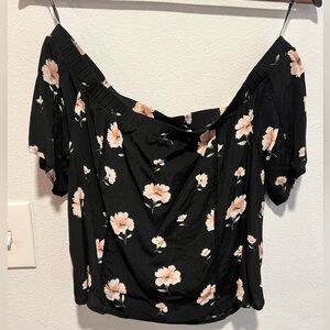 Lost + Wander off shoulder black floral top, size M